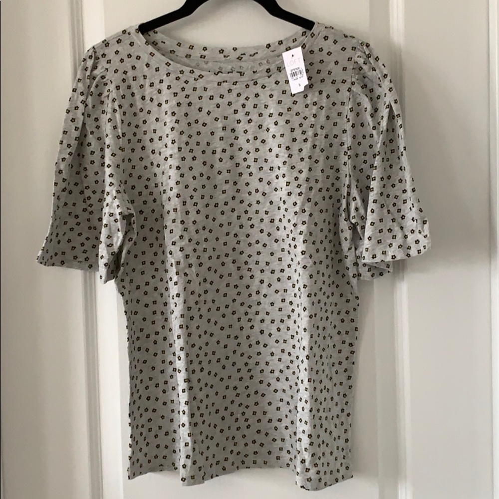 NWT LOFT Puff Wide Short Sleeves 100% Cotton Floral Print Tee Size S